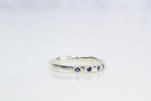 Narrow Square Band with Blue Sapphires - Sterling Silver