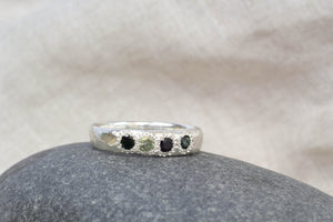 Subtle Band with Green Sapphires - Sterling Silver