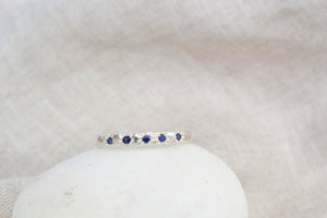 Narrow Square Band with Blue Sapphires - Sterling Silver