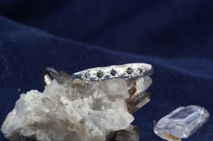 Subtle Band with Blue and Green Sapphires - Sterling Silver