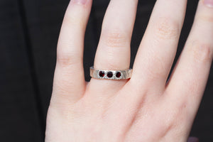 Bark Band with Three Garnets - Sterling silver
