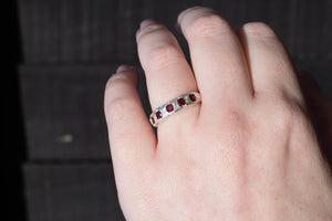 Subtle Band with Five Red Garnets - Sterling Silver