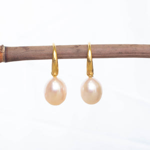 Dione Drop Earrings - Gold Plated with Pink Pearls