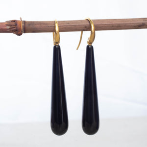 Dione Drop Earrings - Gold Plated with Black Onyx