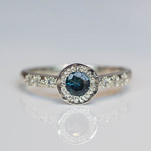 Vesper Ring - 9ct White Gold with Blue-Green Sapphire