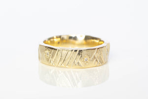 Wide Bark Band with Diamonds  - 9ct Yellow Gold