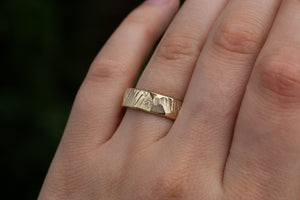 Wide Bark Band with Diamonds  - 9ct Yellow Gold