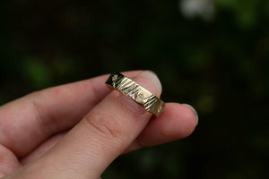 Wide Bark Band with Diamonds  - 9ct Yellow Gold