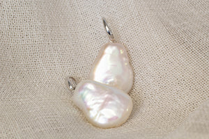 Flat-Baroque Pearl Drop Hook Earrings - White - Sterling Silver