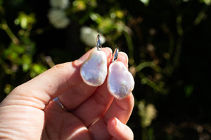 Flat-Baroque Pearl Drop Hook Earrings - White - Sterling Silver