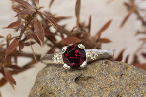 Mira Ring - 9ct White Gold with Red Garnet