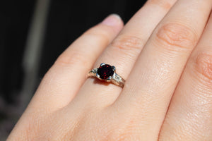 Mira Ring - 9ct White Gold with Red Garnet