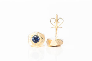 Boulder Studs - Yellow Gold with Large Blue Sapphires