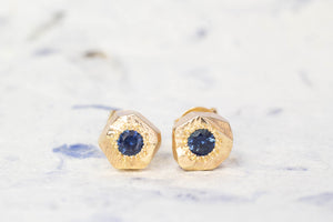 Boulder Studs - Yellow Gold with Large Blue Sapphires