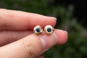 Boulder Studs - Yellow Gold with Large Blue Sapphires