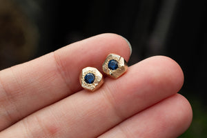 Boulder Studs - Yellow Gold with Large Blue Sapphires