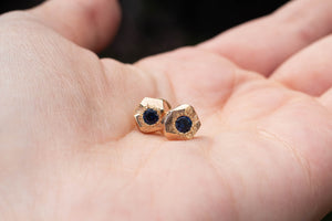 Boulder Studs - Yellow Gold with Large Blue Sapphires