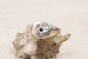 Sirius Signet Ring - 9ct White Gold with Blue Sapphire