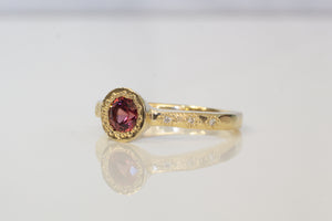 Vesper Ring - 9ct Yellow Gold with Rhodolite Garnet and Diamonds