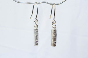 Pillar Drop Earrings with Amethyst - Sterling Silver