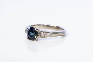 Mira Ring - 18ct White Gold with 1ct Blue-Green Sapphire and Diamonds