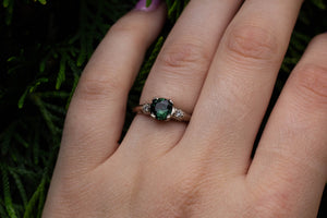 Mira Ring - 18ct White Gold with 6mm  Green Sapphire