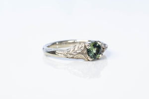 Damo Ring - 14ct White Gold with Green Round-Cut Sapphire