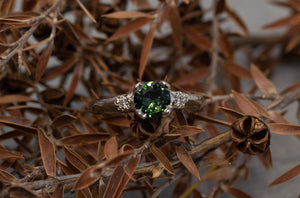 Mira Ring - 18ct White Gold with 6mm  Green Sapphire