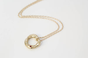 Circle Pendant - Yellow Gold with Ruby & Diamonds - Large