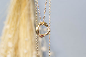 Circle Pendant - Yellow Gold with Ruby & Diamonds - Large