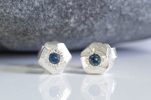 Boulder Studs with Blue Sapphires - Sterling Silver