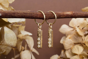 Pillar Hoop Earrings with Diamonds - 9ct Yellow Gold