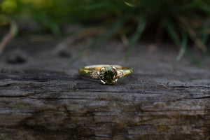 Mira Ring - 9ct Yellow Gold with Green-Brown Sapphire