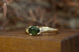 Argus Ring - 9ct Yellow Gold with Green Oval Sapphire