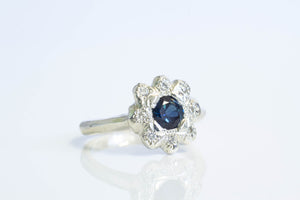 Demeter Ring - White Gold with Blue Sapphire and Diamonds