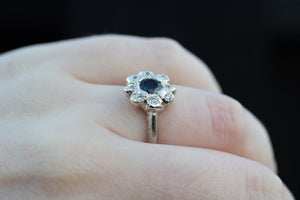 Demeter Ring - 9ct White Gold with Blue Sapphire and Diamonds