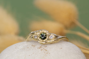 Frondis Ring - 9ct Yellow Gold with Green Sapphire & Diamonds