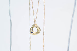 Circle Pendant - Yellow Gold with Blue Sapphire - Small