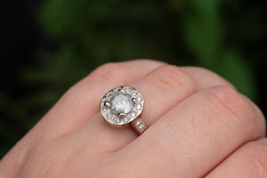 Halo Ring - 18ct White Gold with Salt and Pepper & white Diamonds