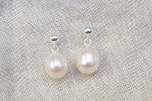 Freshwater Pearl Drop Earrings - White - Sterling Silver