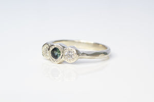 Torci Ring - 9ct White Gold with Blue-Green Sapphire and Diamonds