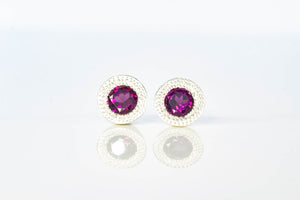 Pelagus Studs - Sterling Silver with Rhodolite Garnet