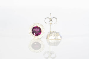 Pelagus Studs - Sterling Silver with Rhodolite Garnet
