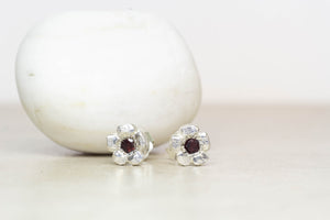 Flower Studs with Gems - Sterling Silver