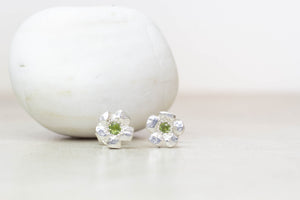 Flower Studs with Gems - Sterling Silver