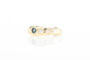 Hestia Ring - 9ct Yellow Gold with Blue Sapphire and Four Diamonds