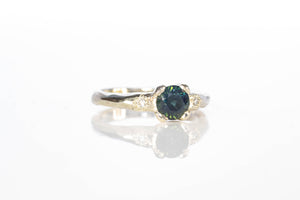 Mira Ring - 14ct White Gold with 0.9ct Silky Blue-Green Sapphire