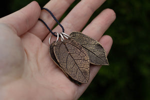 Leaf Charm Necklace on Braided Cord - Bronze