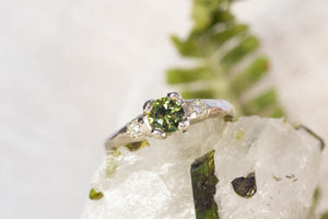 Mira Ring - 14ct White Gold with Olive Green Sapphire