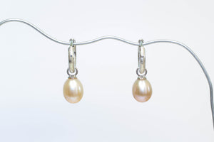Endora Hoop Earrings - Silver with Pink Pearls